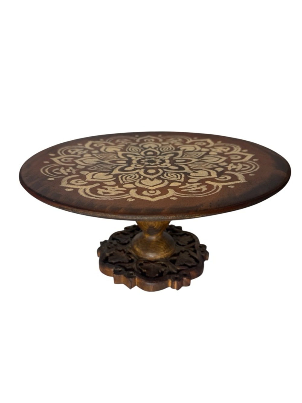 Vintage Ornate Wooden Cake Stand Mandala Design Bohemian Boho